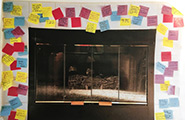 Fireplace with sticky notes