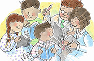 Illustration of family reading scriptures