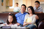 Family watching General Conference