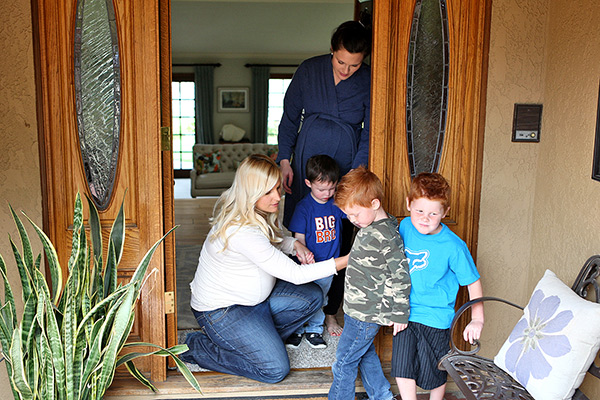 Family at a door