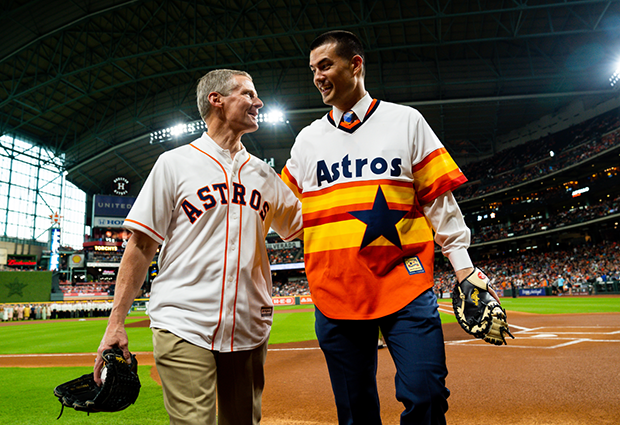 Elder Bednar Throws Perfect First Pitch at Houston Astros Apollo