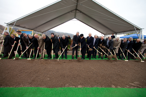 Elder Oaks and Stake Presidents break ground for the Payson utah Temple