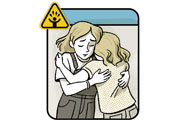 Ilustração de duas moças se abraçando de maneira reconfortante.