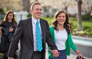 Young couple attending general conference.