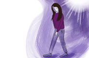 Illustration of a depressed woman in violet gloom.