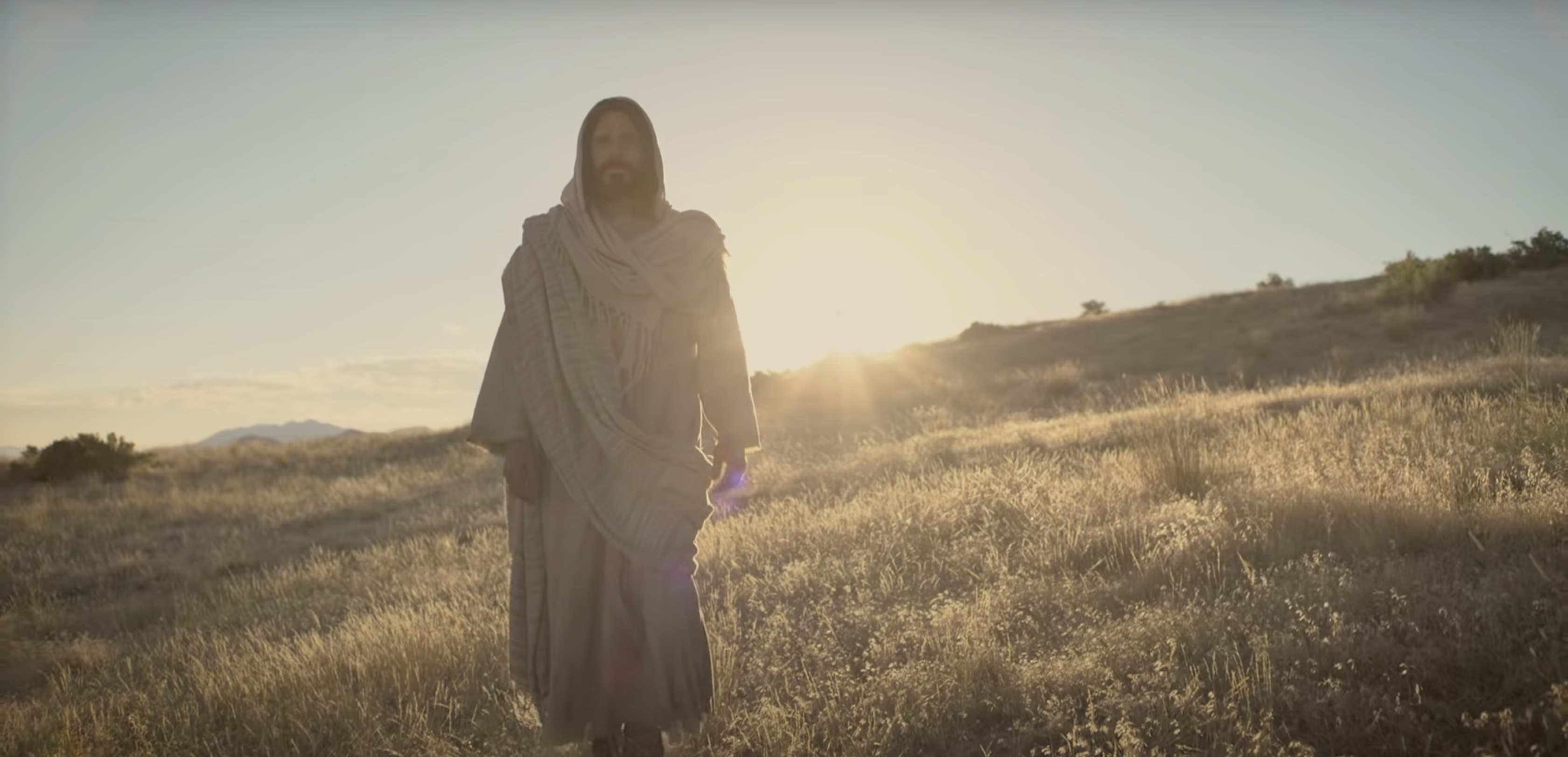 Jesus Christ walking through a field