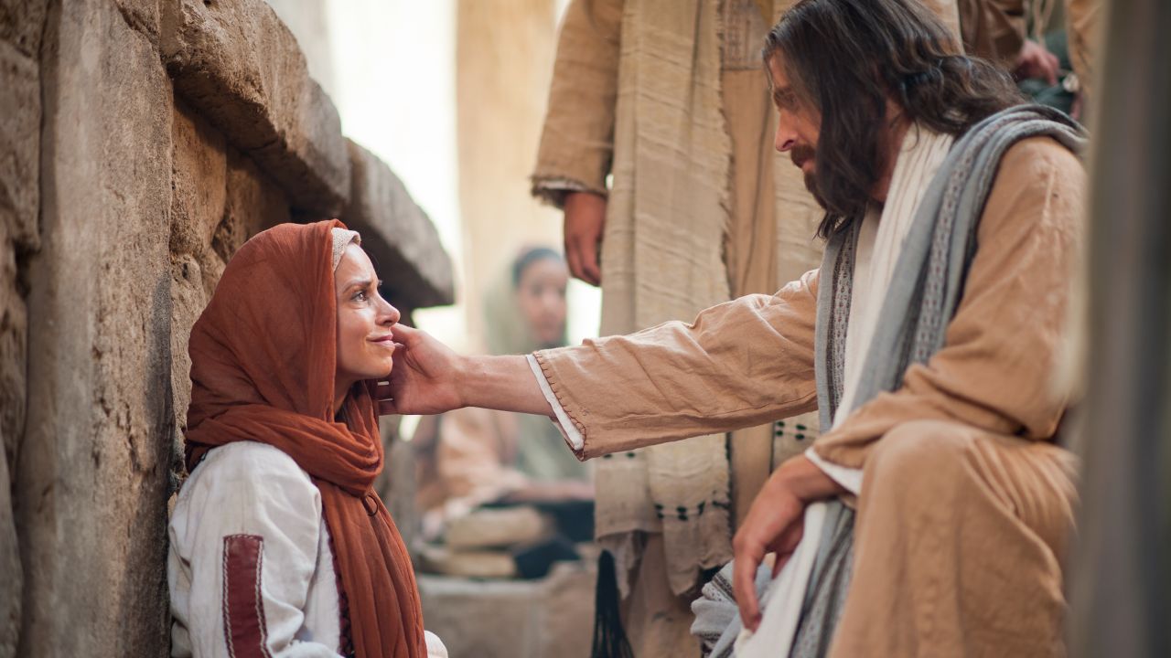 Jesus comforting a woman