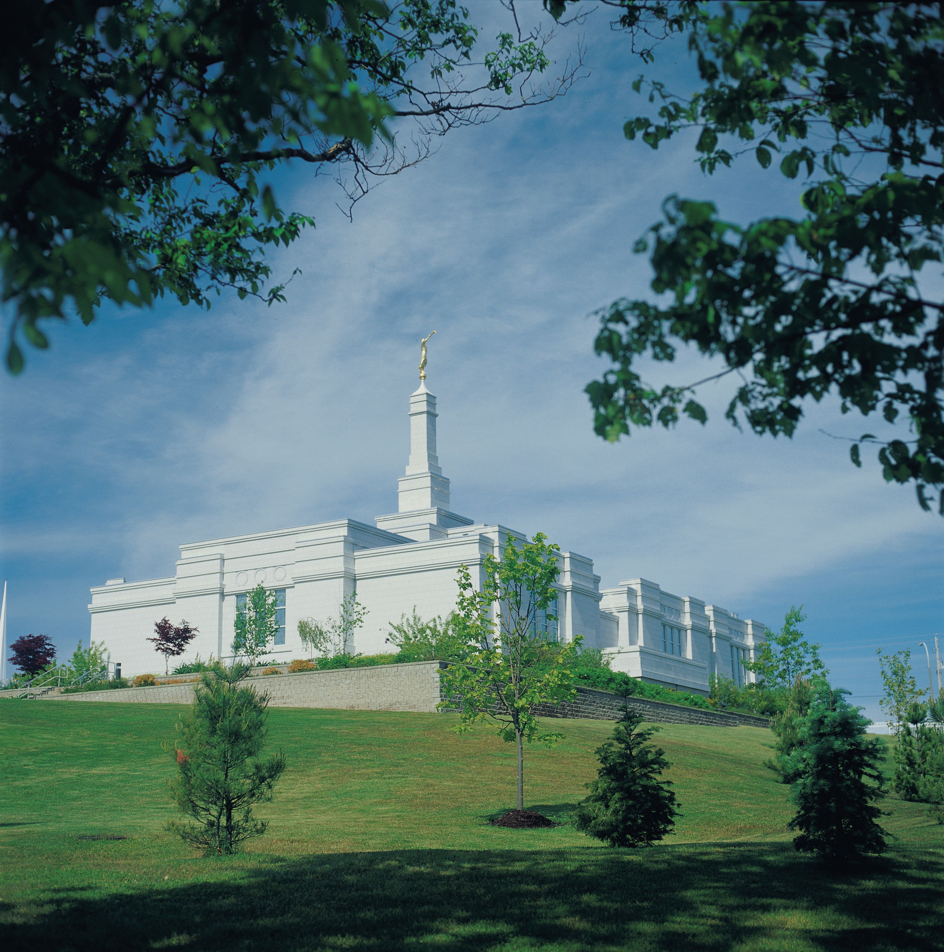 The Halifax Nova Scotia Temple and grounds in the daytime.