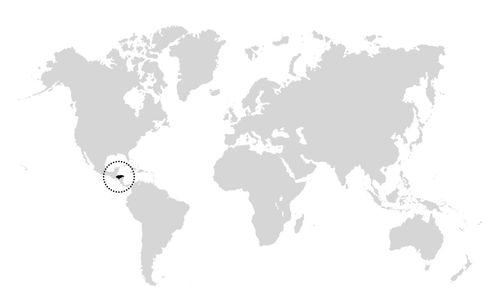 世界地圖，圓形處標示宏都拉斯