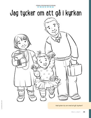 coloring page of children walking to church
