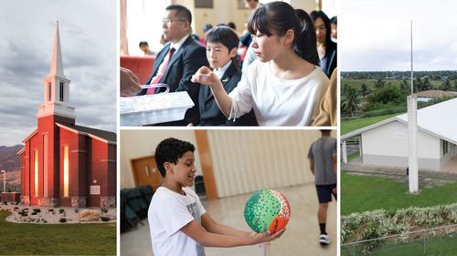 church buildings, sacrament, youth holding ball