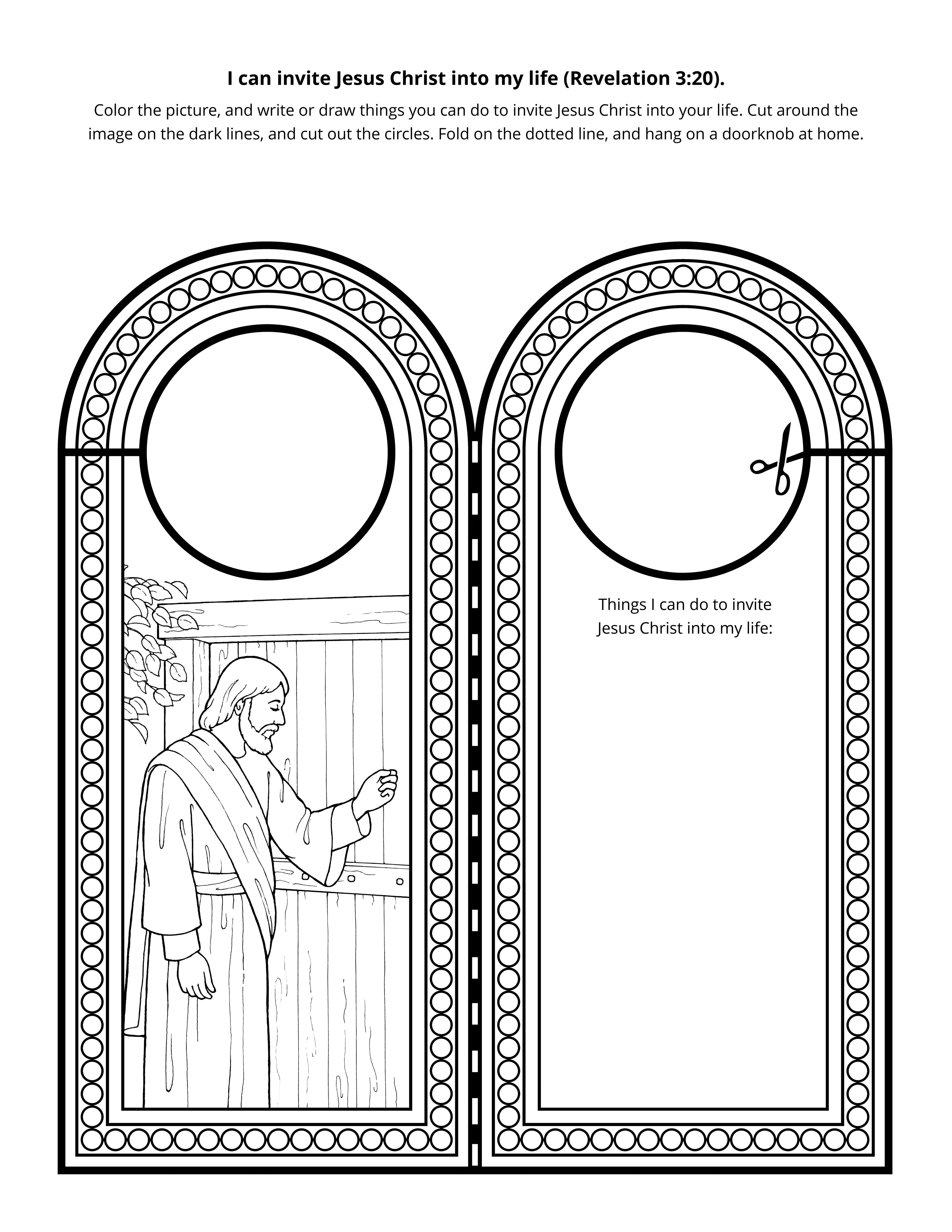 An illustration of Jesus knocking on a wooden door.