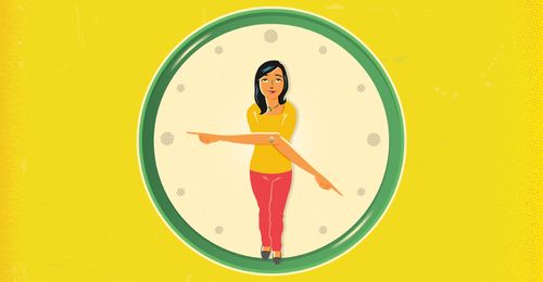 Illustration depicting a young women whose arms are the hands of a clock.