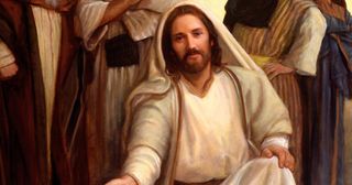 Eine Darstellung, auf dem Jesus barmherzig seine Hand ausstreckt