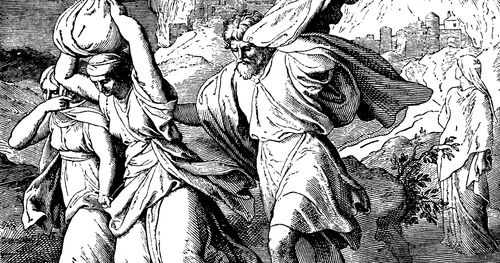 Fleeing Sodom and Gomorrah by Julius Schnorr von Carolsfeld.  Foster Bible Pictures 0031-1.