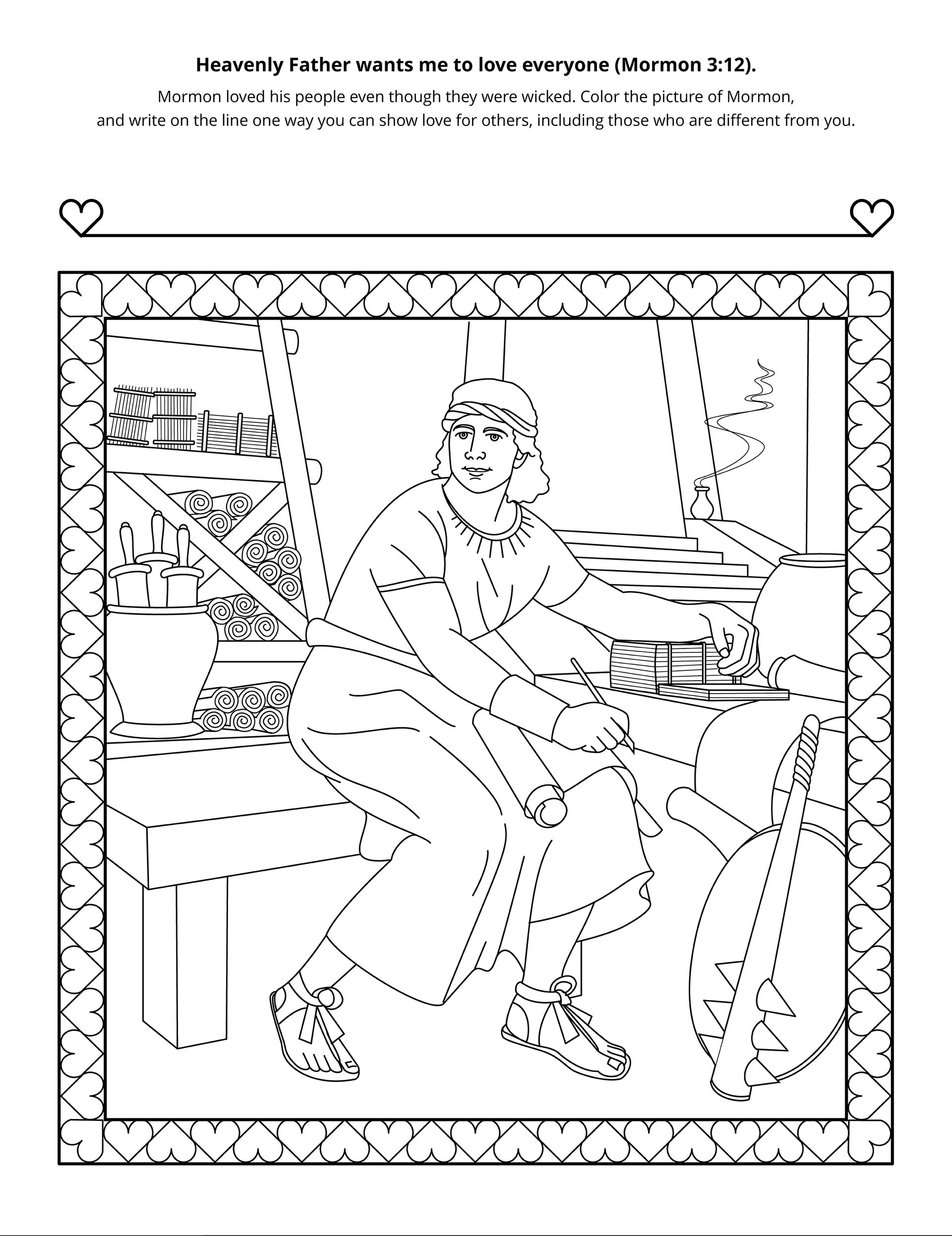 A line-art drawing of Mormon.