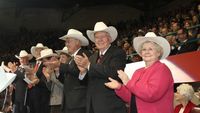 M. Russell Ballard and Barbara Bowen Ballard wear cowboy hats while in Calgary, Canada.