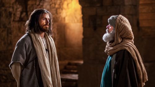 Nicodemus speaking to Jesus at night