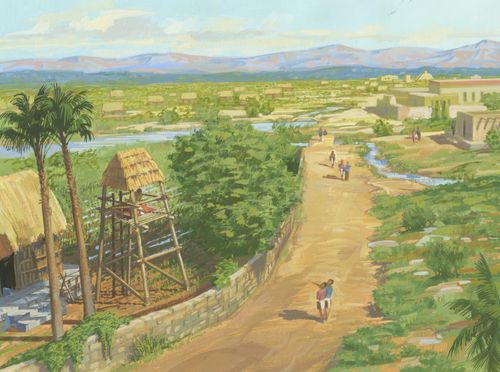 Artwork by Jerry Thompson showing Nephi praying on a tower in his garden for the Nephites.