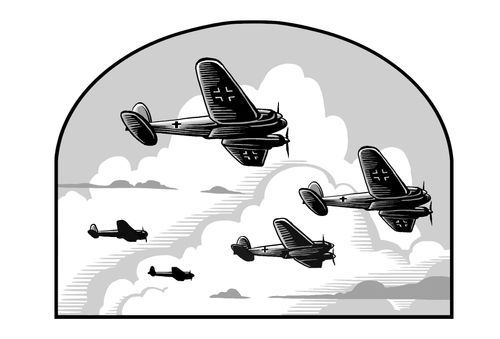 нацистские бомбардировщики в небе