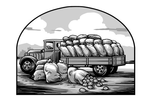 ジャガイモの袋を積んだトラック