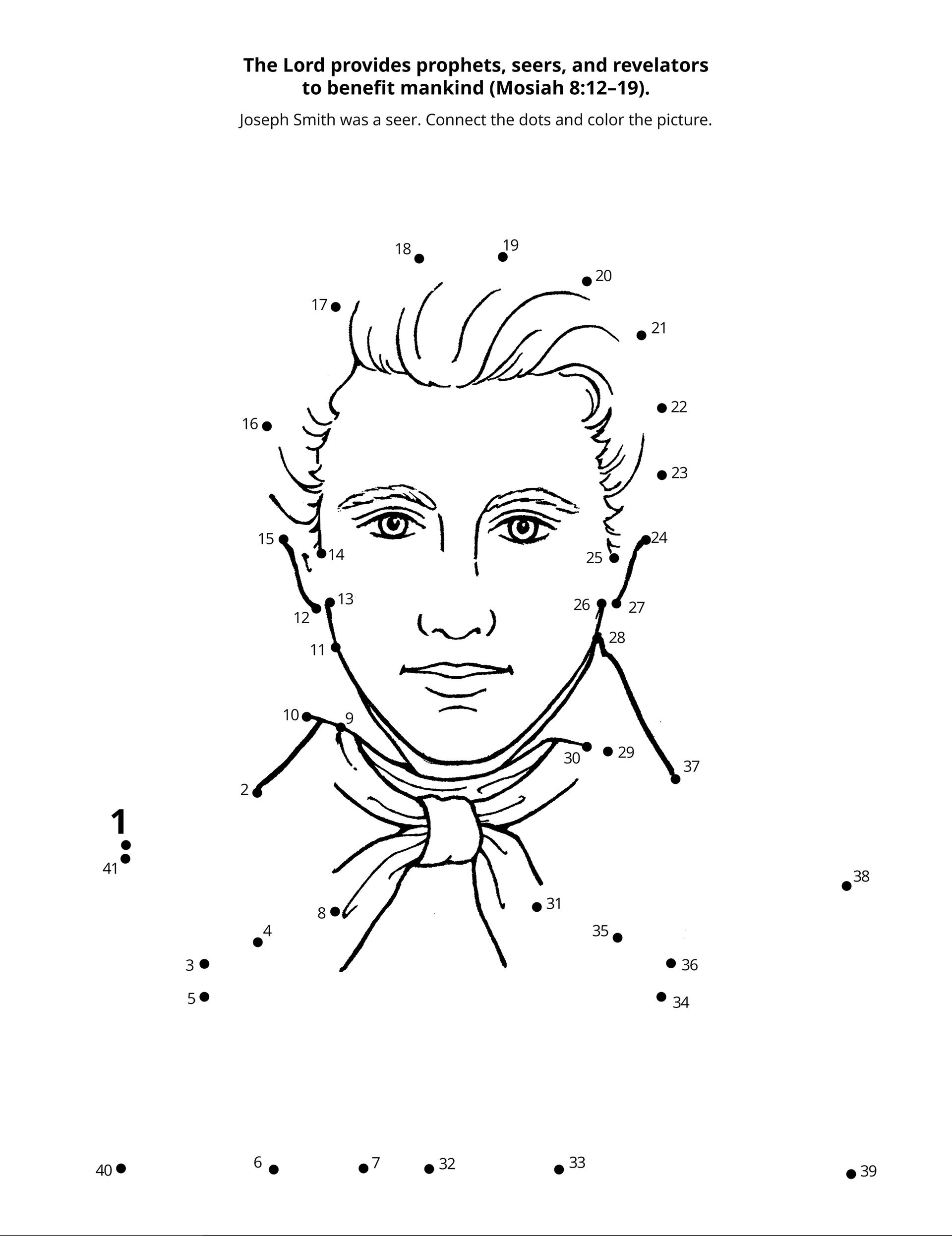A connect-the-dot activity depicting Joseph Smith.