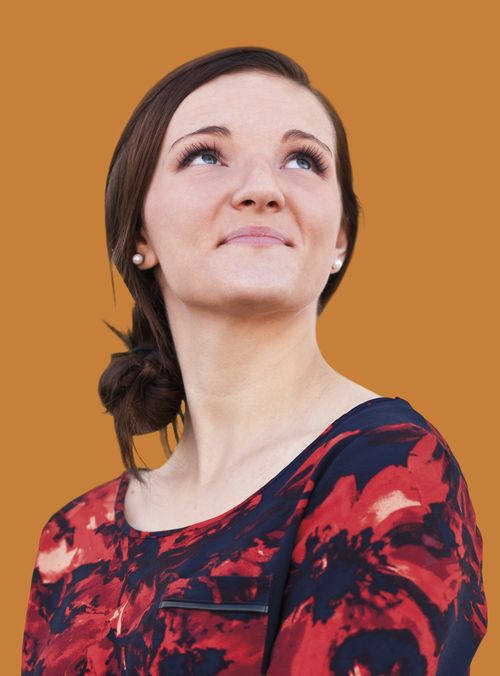 young woman looking up