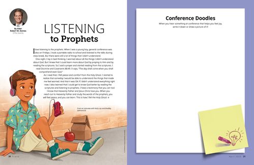 Page PDF of a boy wearing headphones, plus a conference drawing activity