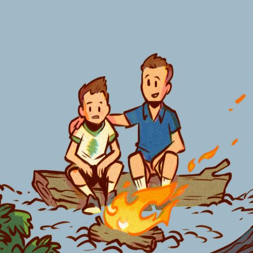 raim-pianakaviana miresaka amin’ny zanakalahiny eo anilan’ny afon-dasy