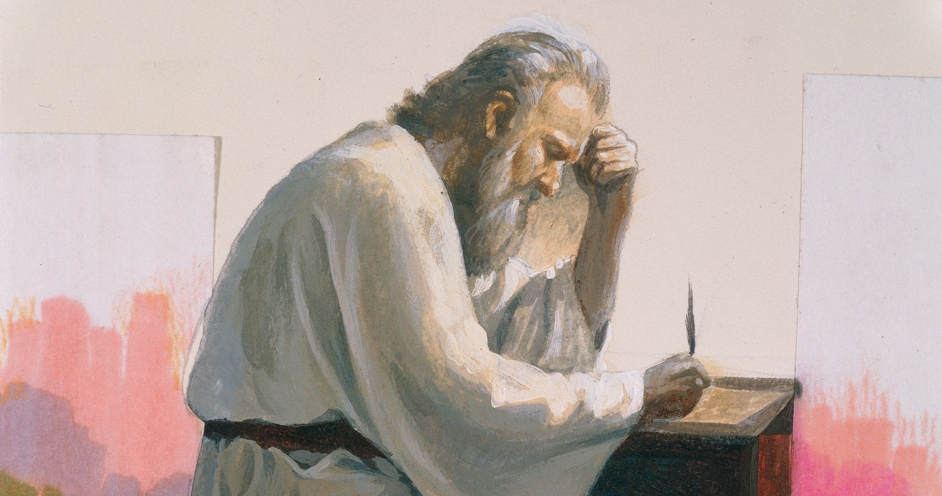 Painting of Isaiah writing.