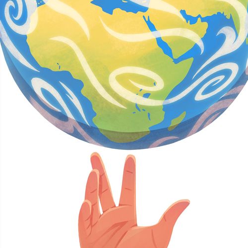 Käsi, jonka yläpuolella on maapallon muotoinen pallo