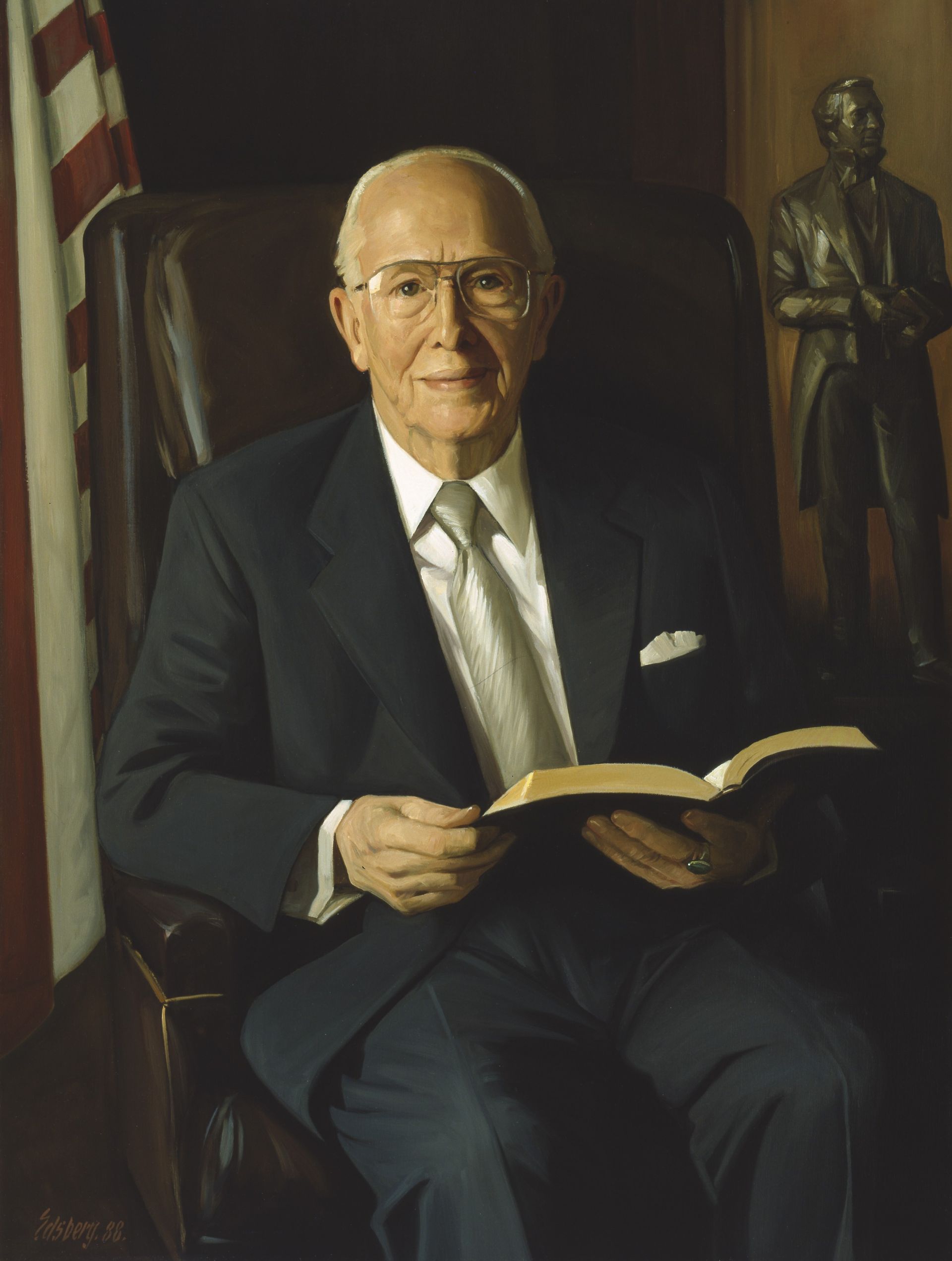 A portrait of Ezra Taft Benson, who was the 13th President of the Church from 1985 to 1994; painted by Knud Edsberg.