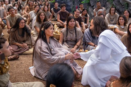 Jesus Christ teaches the higher law to Nephites outside of the Bountiful Temple