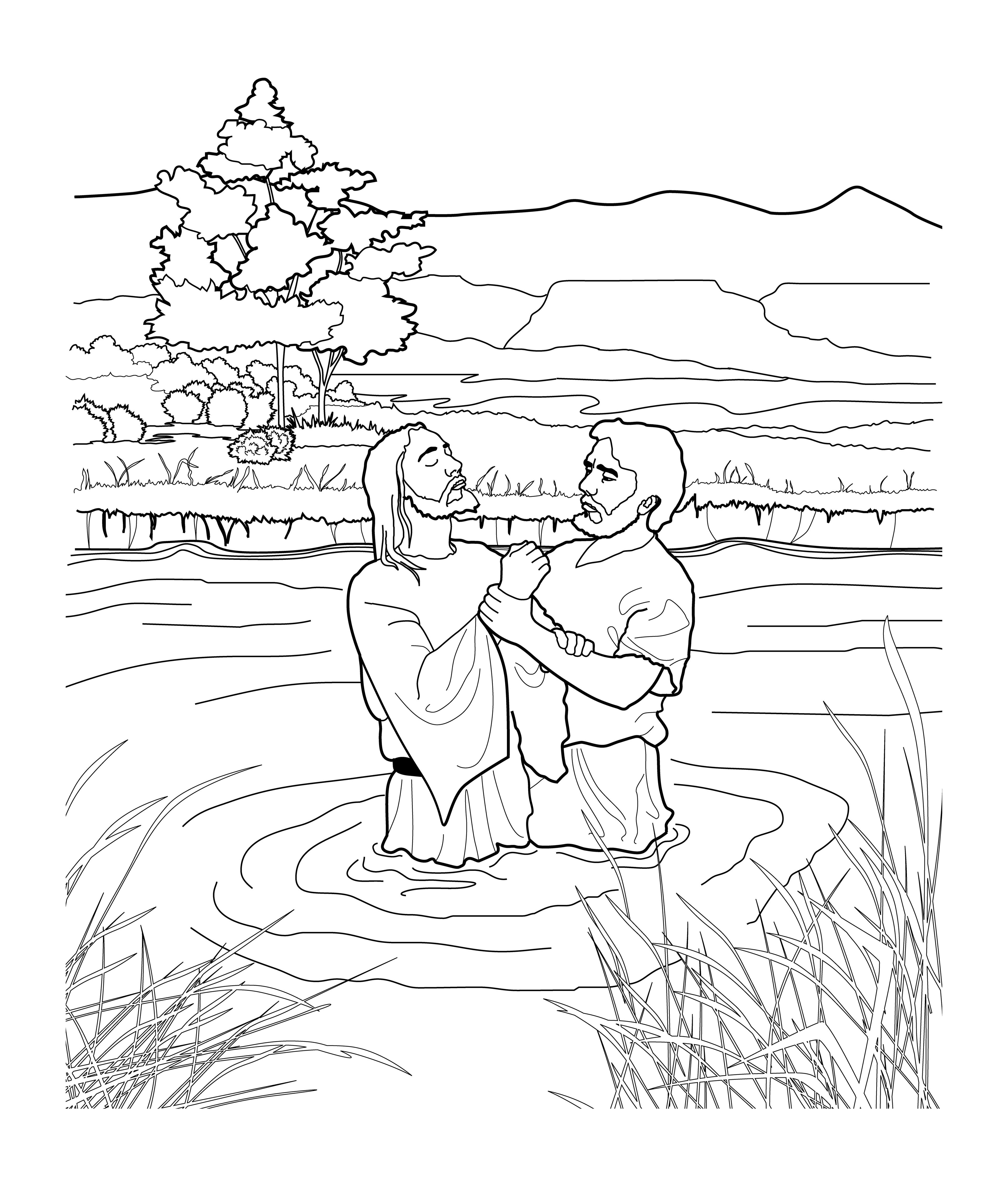 A sketch of John baptizing Jesus, based on the painting by Harry Anderson.