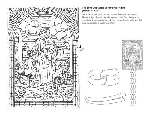 Line art depicting Christ as the Good Shepherd for 2020 Primary integrated curriculum, week 34. The activity includes making a paper chain.
