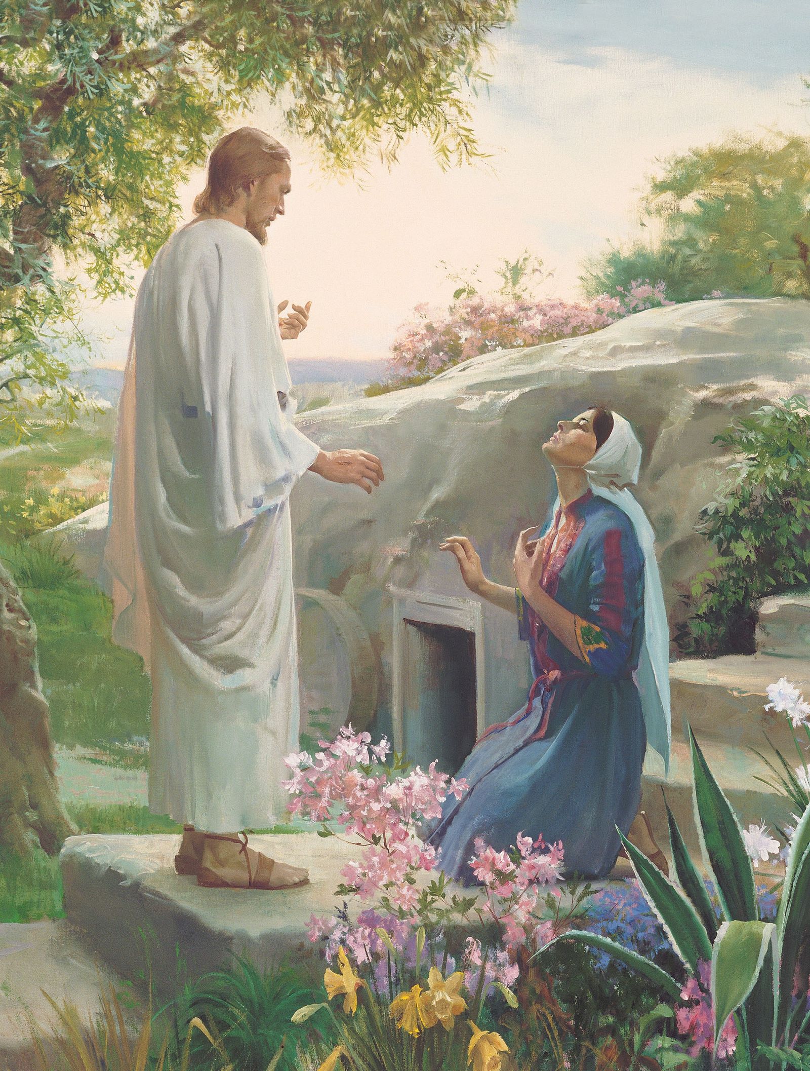 Mary and the Resurrected Lord, by Harry Anderson (62186); GAK 233; nursery manual lesson 29, page 122; Primary manual 2-62; Primary manual 7-36; Isaiah 25:8; John 20:10–18