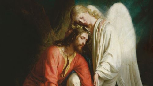 an angel strengthening Jesus in His suffering