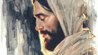 Artwork of Jesus Christ with his eyes closed and head bowed. He is praying. "Not My Will, But Thine" by Dan Wilson.