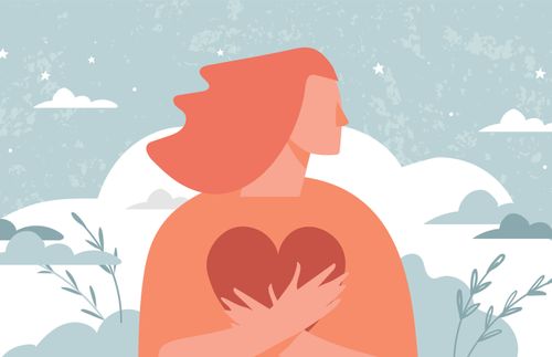 插图：一位妇女手捧着一颗心