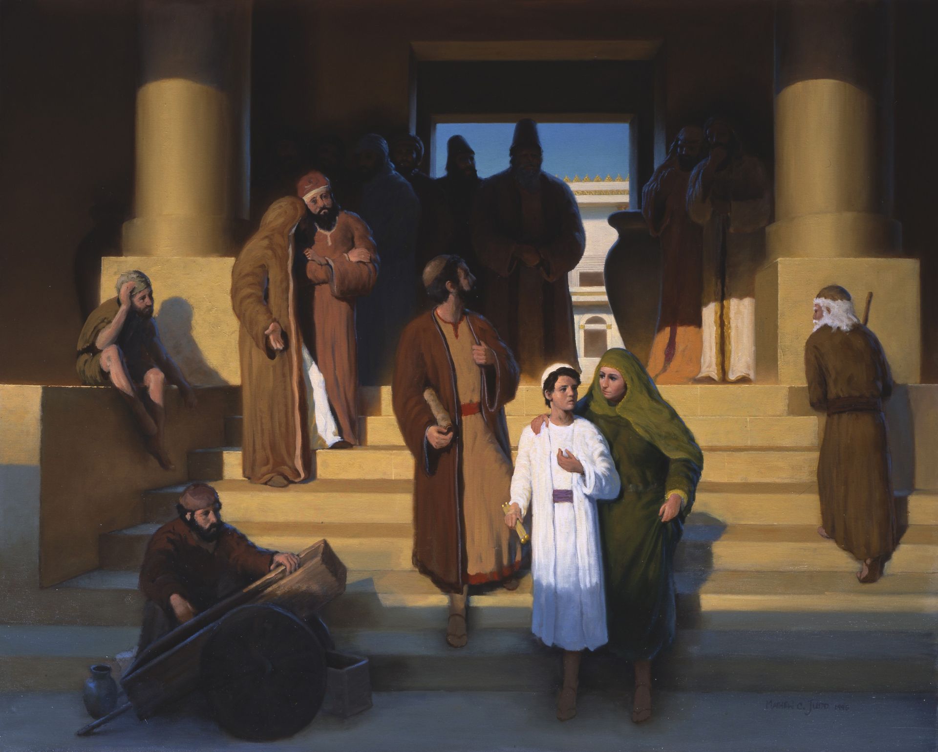 The Young Jesus Coming Out of the Temple with Mary and Joseph, by Matthew Judd