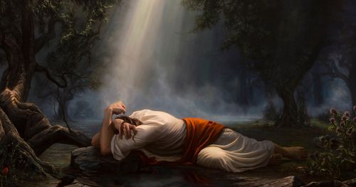 Jesus Kristus ligger på bakken i Getsemanehagen