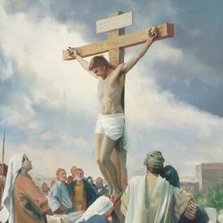 Jesucristo es crucificado y colgado en la cruz por los romanos en Jerusalén