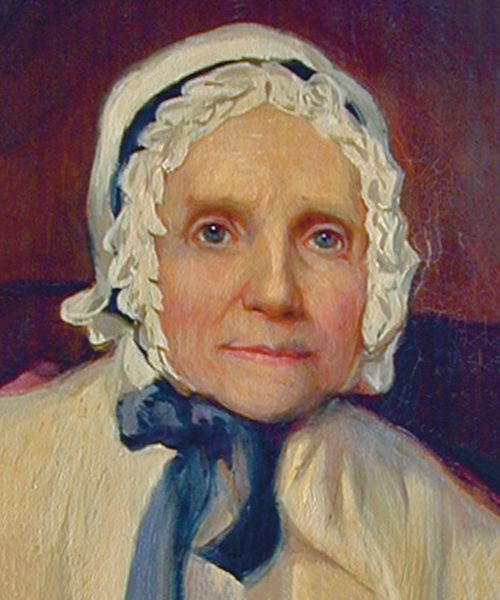 A painting depicting Lucy Mack Smith, mother of Joseph Smith.