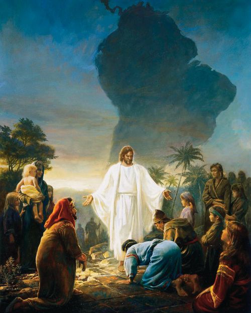 Ausschnitt aus dem Gemälde „Die Bibel und das Buch Mormon geben Zeugnis von Christus“