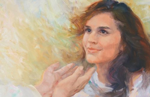 illustration of the Savior’s hands reaching out to a woman