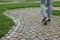 feet walking on cobblestone path. karlsruhe germany
