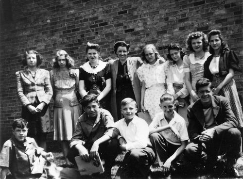 Lucy Gertsch and her Primary class, including Thomas S. Monson