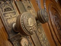 Photo of doors and door knobs on the Salt Lake Temple.