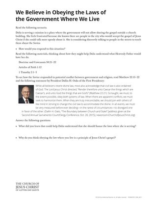 We Believe in Obeying the Laws of the Government Where We Live