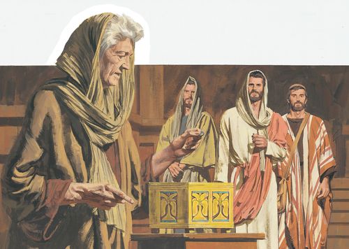 Jesus watches as a widow puts two mites into the treasury - ch.45-2